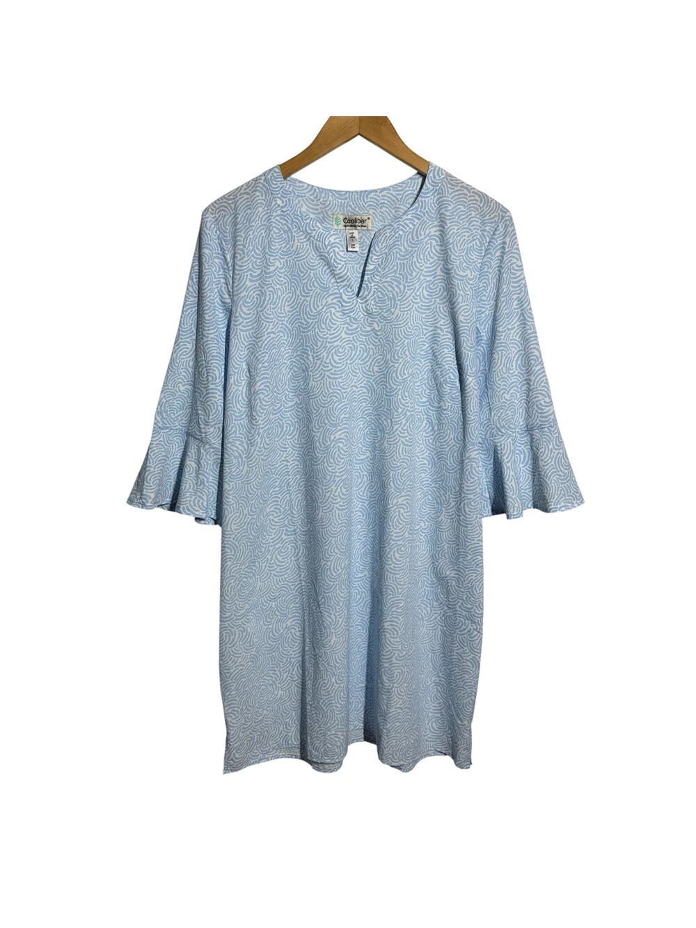 Coolibar‎ UPF 50+ Dress Women L Blue White Tropical Beach UV RAYS Preppy Light